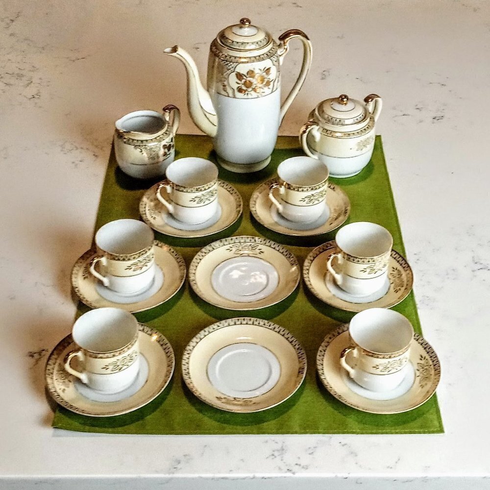 Vintage Hand-Painted Chikaramachi Japan Porcelain Demitasse Coffee Set
